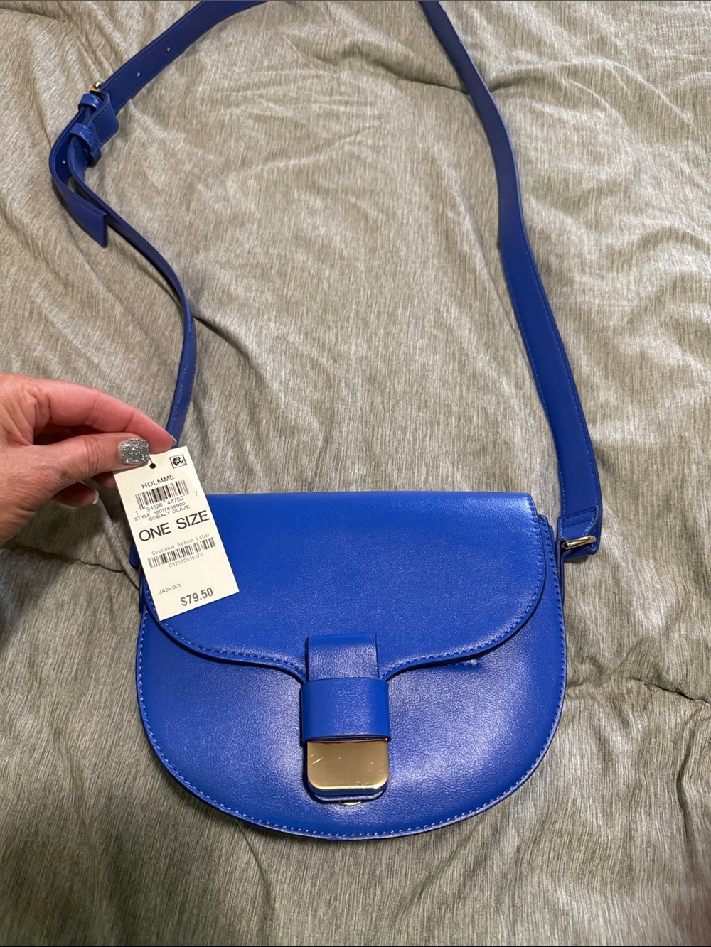 Elegant Cobalt Blue Leather Crossbody Saddle Bag - Unbranded